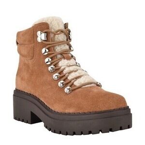 NEW Marc Fisher Womens Nairy Hiking Boot Sherpa Suede - Brown 5.5